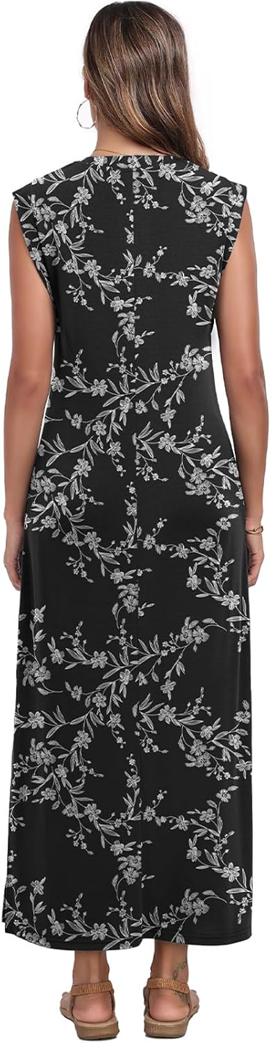 Women's Summer Slit Maxi Dress Casual V Neck Loose Long Dresses with Pockets(XS-3XL) - Image 4