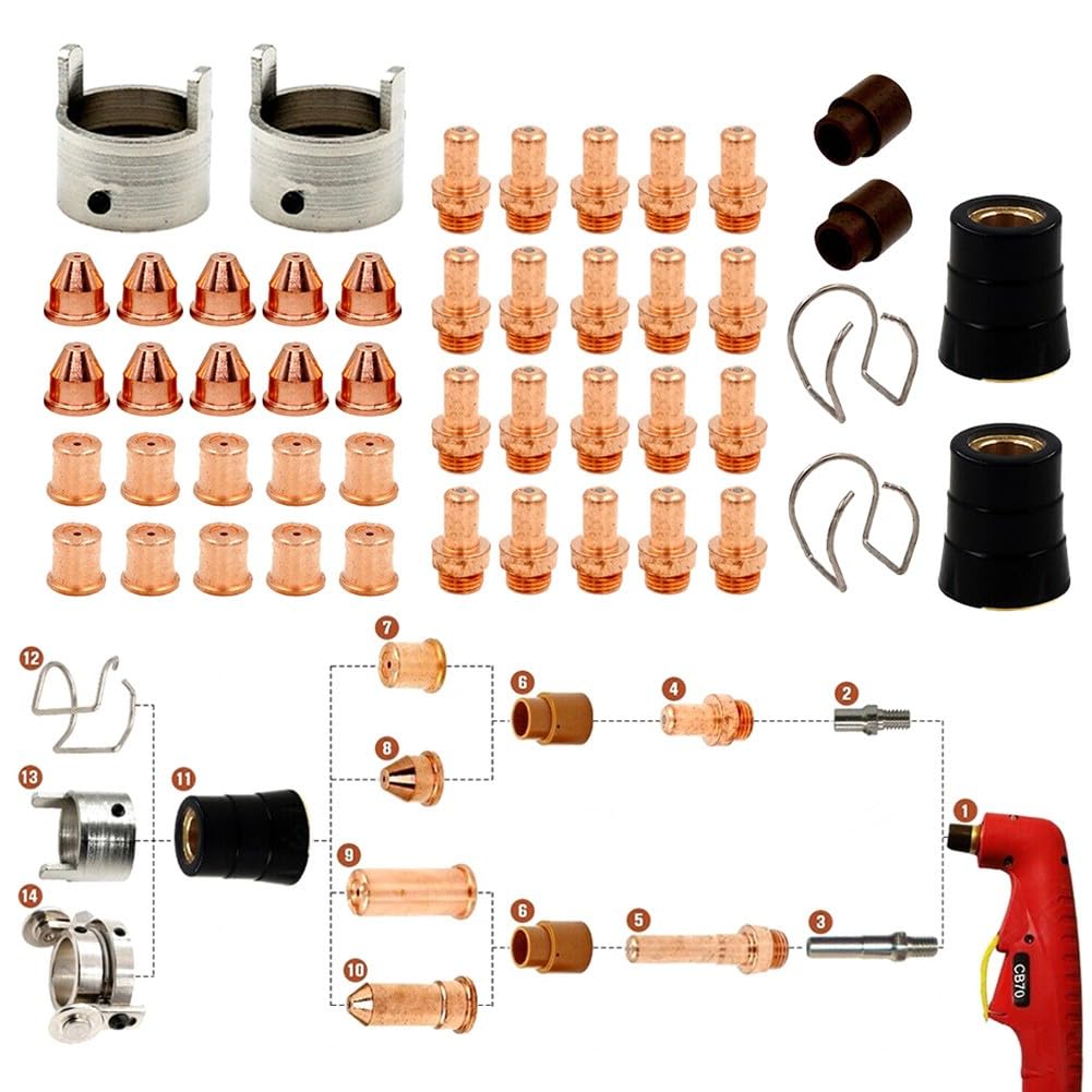 48-TLG. Verbrauchsmaterial Set für Eastwood Versa 60A Plasmaschneider, Ersatz für CB70, Elektroden und Düsen