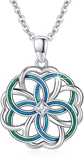 Celtic Knot Necklace S925 Sterling Silver Heart Flowers Necklace Good Luck Irish Jewelry Hypoallergenic Celtic Knot Cross Pendant Good Luck Necklace Gift for Women Girl Mom