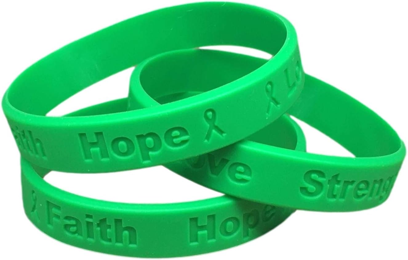 Jeirles Wholesale 25 Green Mental Health Ribbon Awareness Bracelets 100% Medical Grade Silicone - Latex and Toxin Free (25 Bracelets) Show Your Support
