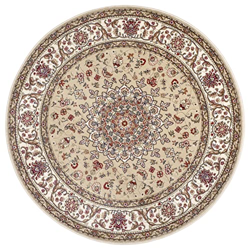 Nouristan Alfombra Oriental (160 cm, Redonda, 100% Polipropileno, Resistente y fácil de Limpiar, remallado, Ideal para Todas Las Zonas residenciales, Apta para Suelo Radiante), Color Beige y Crema Cover