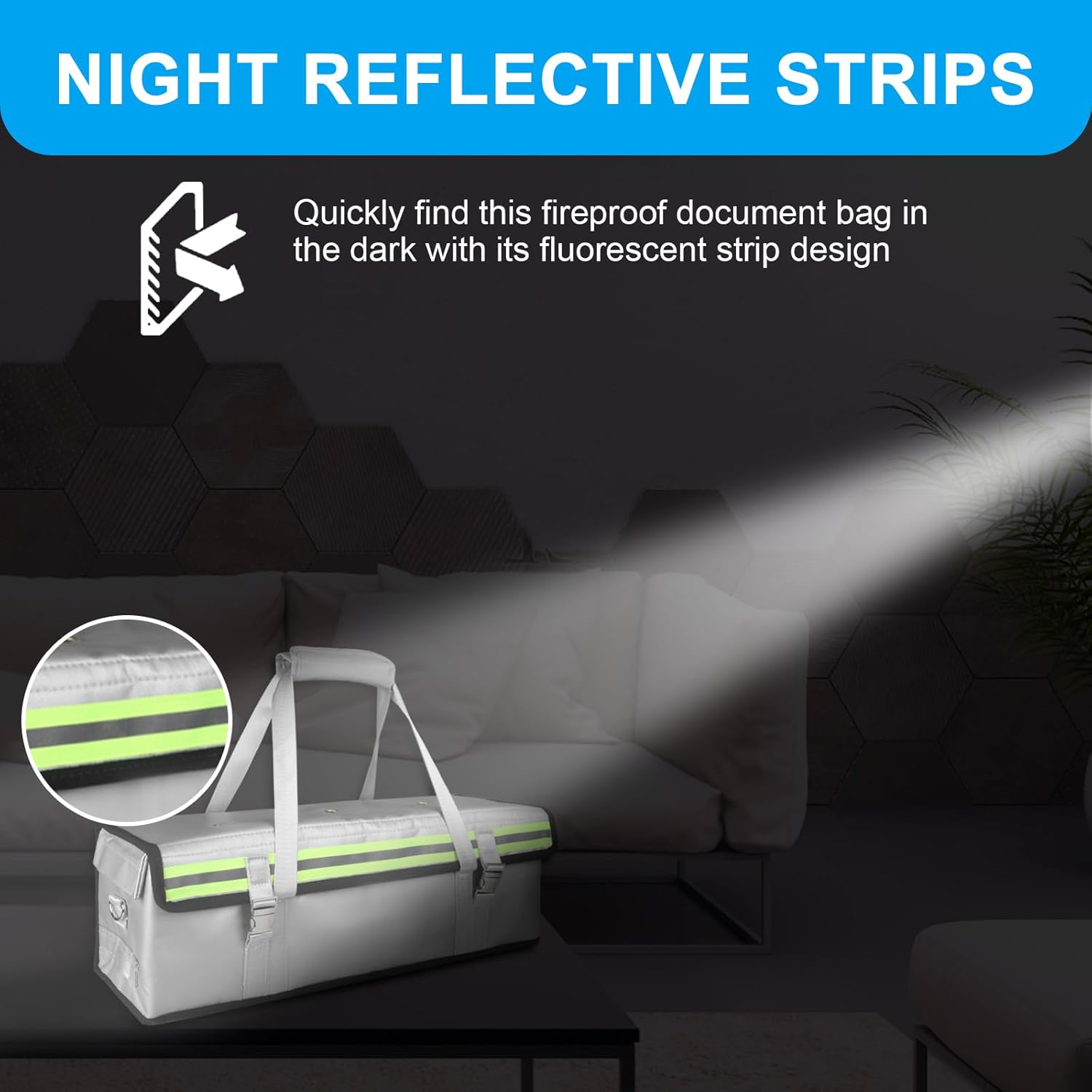 E-Bike Battery Bag(Extra Large),Lipo Battery Fireproof Explosionproof Safe,8Layers Fiberglass&Silicone Fabric with Reflective Strip,Charging Bag for Bicycle Comfortable Handle