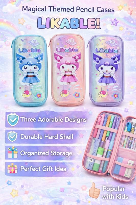 Image of Kids Cute Cartoon Printed Hard Case Pencil Pouch with Zipper Large Capacity School Stationery Organizer Box for Girls Durable Glitter Pen Pencil Case Storage Bag