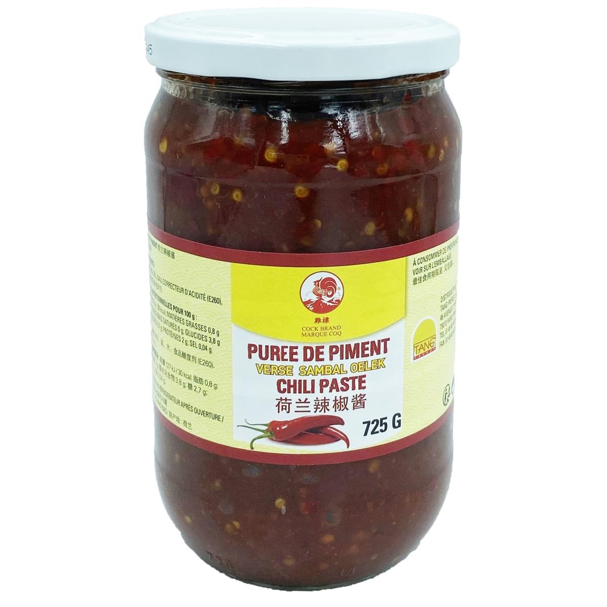 Puré de chile "Sambal Oelek" (chilli paste) Gran formato económico 725G – Marca COQ (lote de 2 macetas)