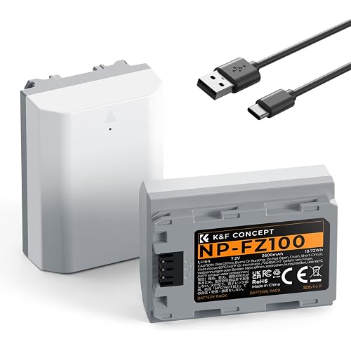 K&F CONCEPT 2600mAh NP-FZ100 Battery, 2-Pack USB-C A7iii Battery Compatible with Sony A7iv, A7iii, A7C, A6600, A6700, FX3, FX30, ZV-E1, A9, Alpha 9, Alpha 9S, A9S, A7RIII, A7RIV, A7RV, A7Siii Cameras