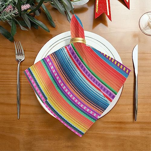 YETTASBIN Mexican Serape Blanket Stripes Cloth Napkins Set of 6, Reusable Washable Oversized Table Napkins for Family Wedding Dinner Party Home Decor, 20 x 20 Inch by YETTASBIN - Used condition - Image 2