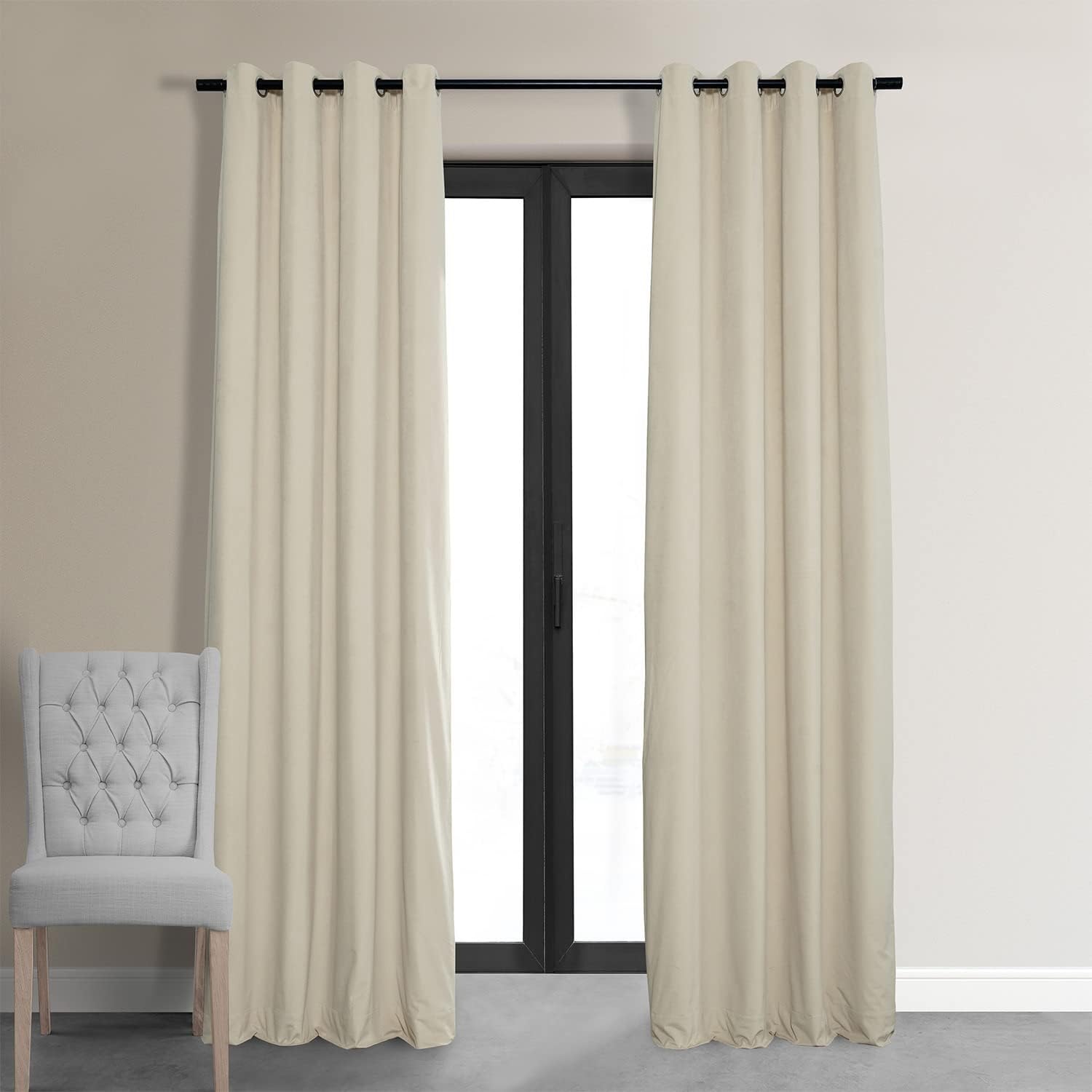 HPD Half Price Drapes Signature Grommet Blackout Velvet Curtains 96 Inches Long Heat & Full Light Blocking Blackout Curtains for Bedroom & Living Room (1 Panel), 50W x 96L, Neutral Ground Neutral Ground 50"W x 96"L (Pack of 1)