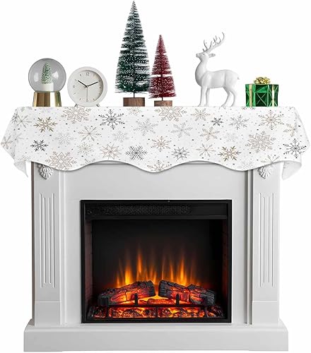Bufanda de Navidad de 70 x 17 pulgadas, decoración de copo de nieve, bufanda de chimenea de Navidad, cubierta de mantel para Navidad, vacaciones,