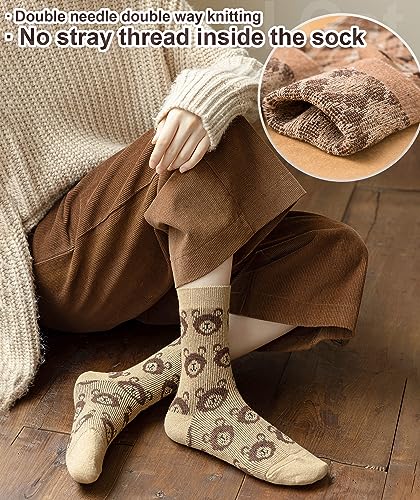 Image of IIG 5 Pairs Womens Pretty Vintage Wool Socks Unique Print Design Soft Cozy Warm Crew Socks Christmas Gift