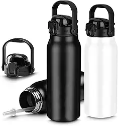 Garrafa De Água Portatil Inox Térmica Squeeze Com Camada Dupla Litrão Com Alça e Bico 1,5L Para Academia Esporte Quente Frio UTIMAIS+ (Branco G)