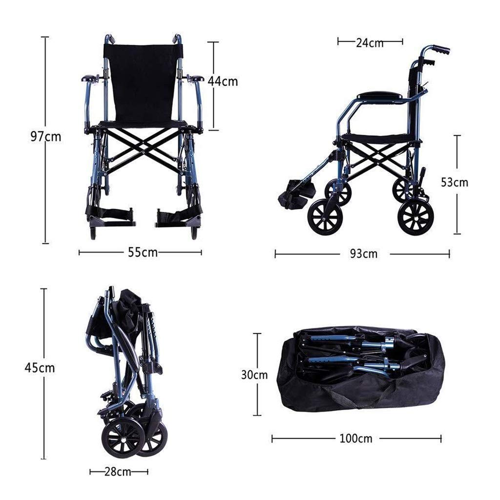 Silla de ruedas portátil plegable de aluminio súper ligero con bolsa de viaje autopropulsado carro avión, portátil