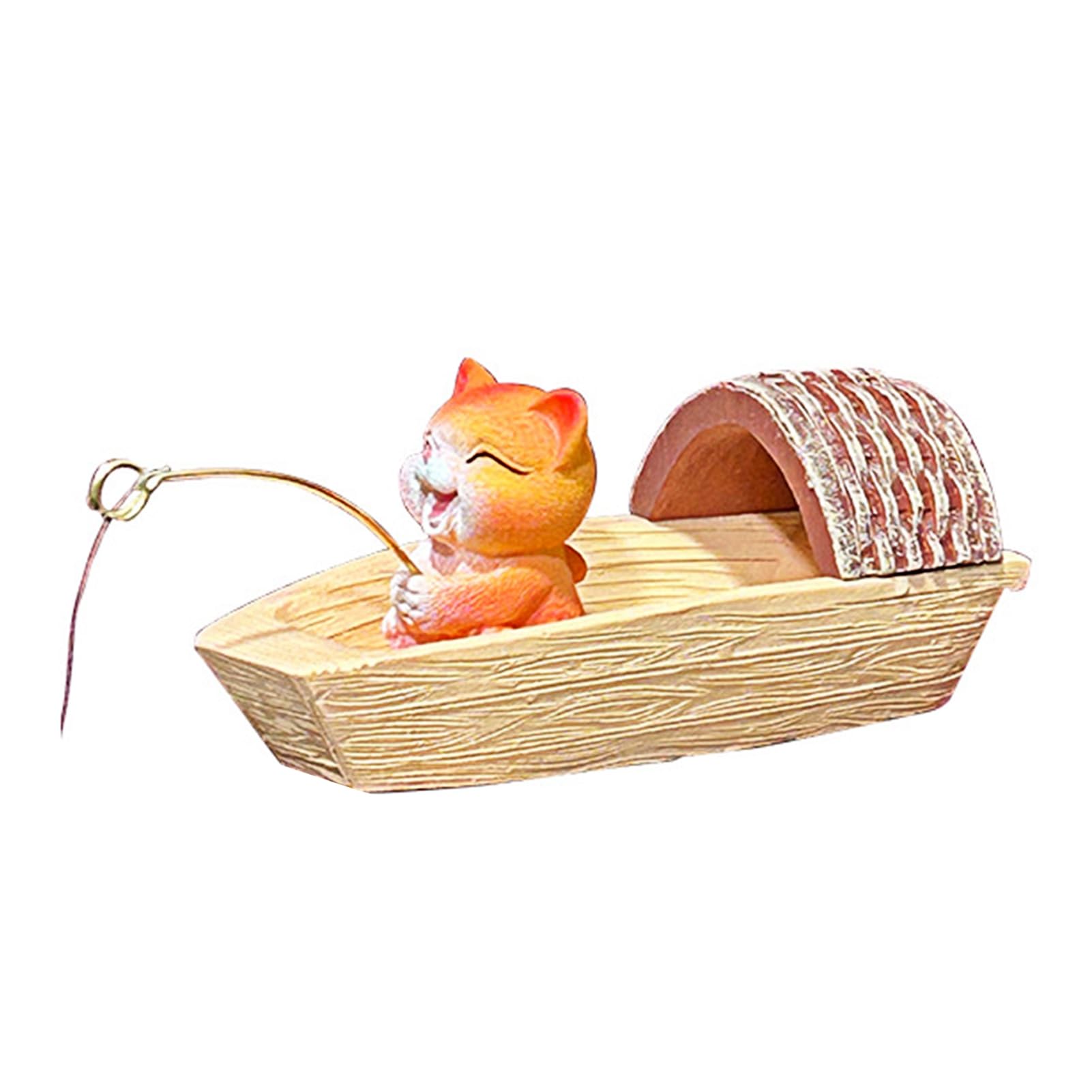 Glifora Floating Fishing Cat Figurine - Black Awning Boat Cartoon Cat Statue Resin Sculpture for Fish Tanks, Aquarium and Micro Landscaping Decoration Ornament