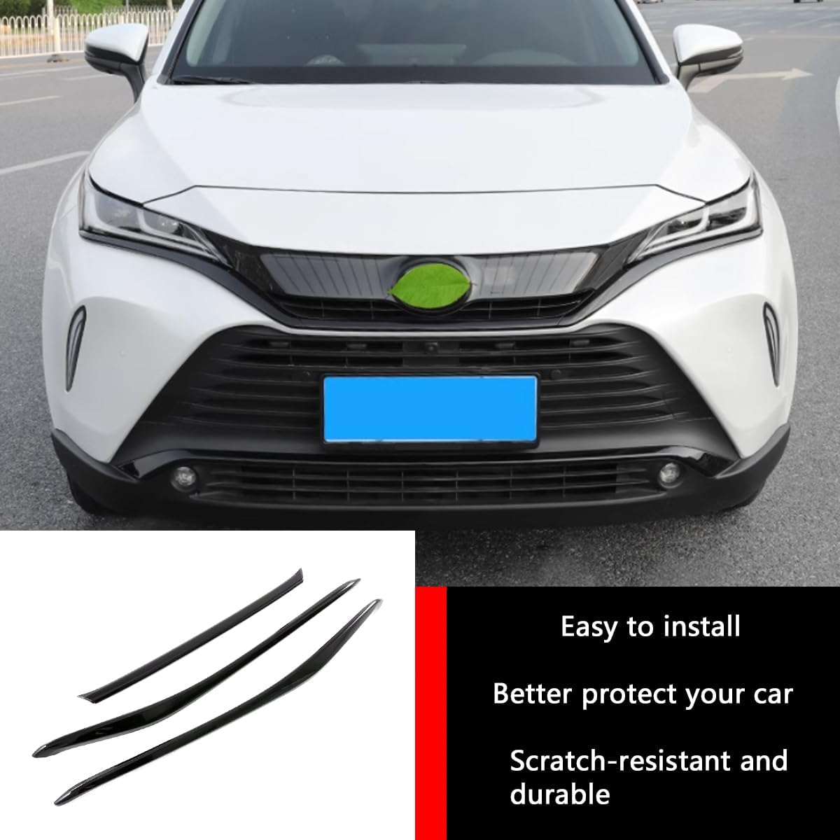 Car Accessories Fit for Toyota VENZA 2021 2022 2023 2024 Front Upper Grill Grille Strip Cover Molding Trim (Glossy Black) 3PCS ABS