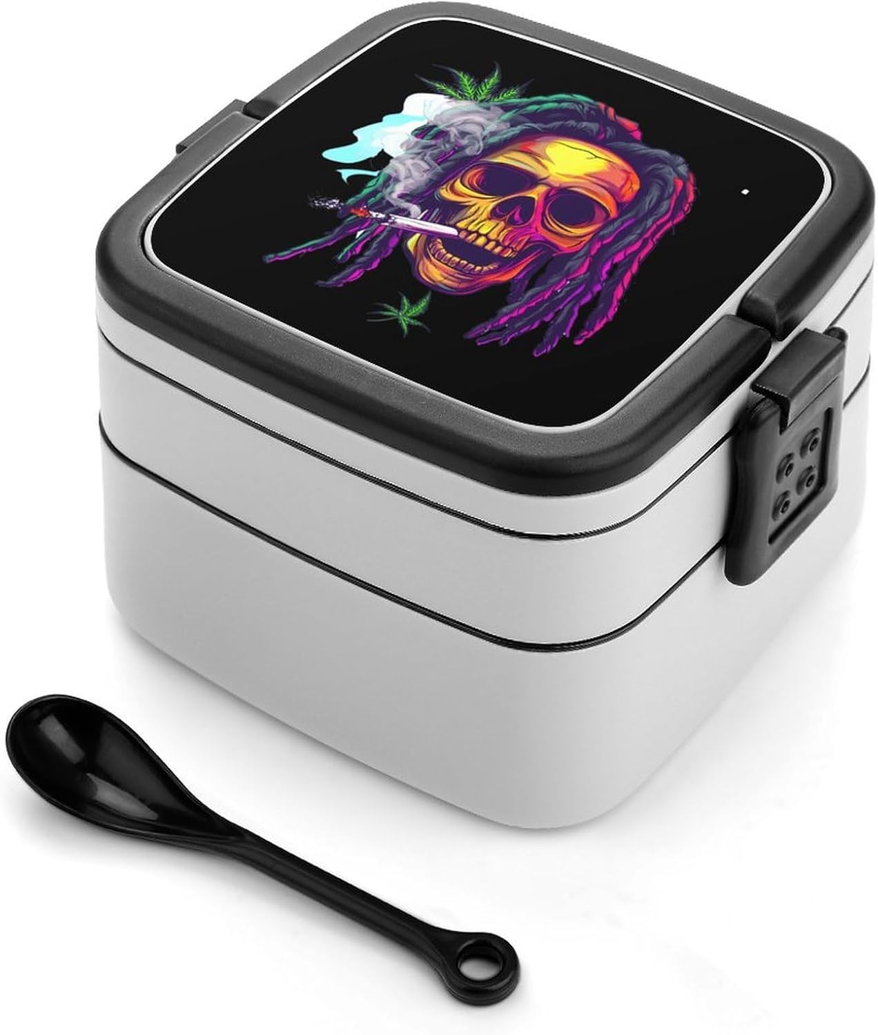 Weed Skull Bento Box with Spoon 2 Layer Food Container Cute Lunch Box for Travel Dining Work
