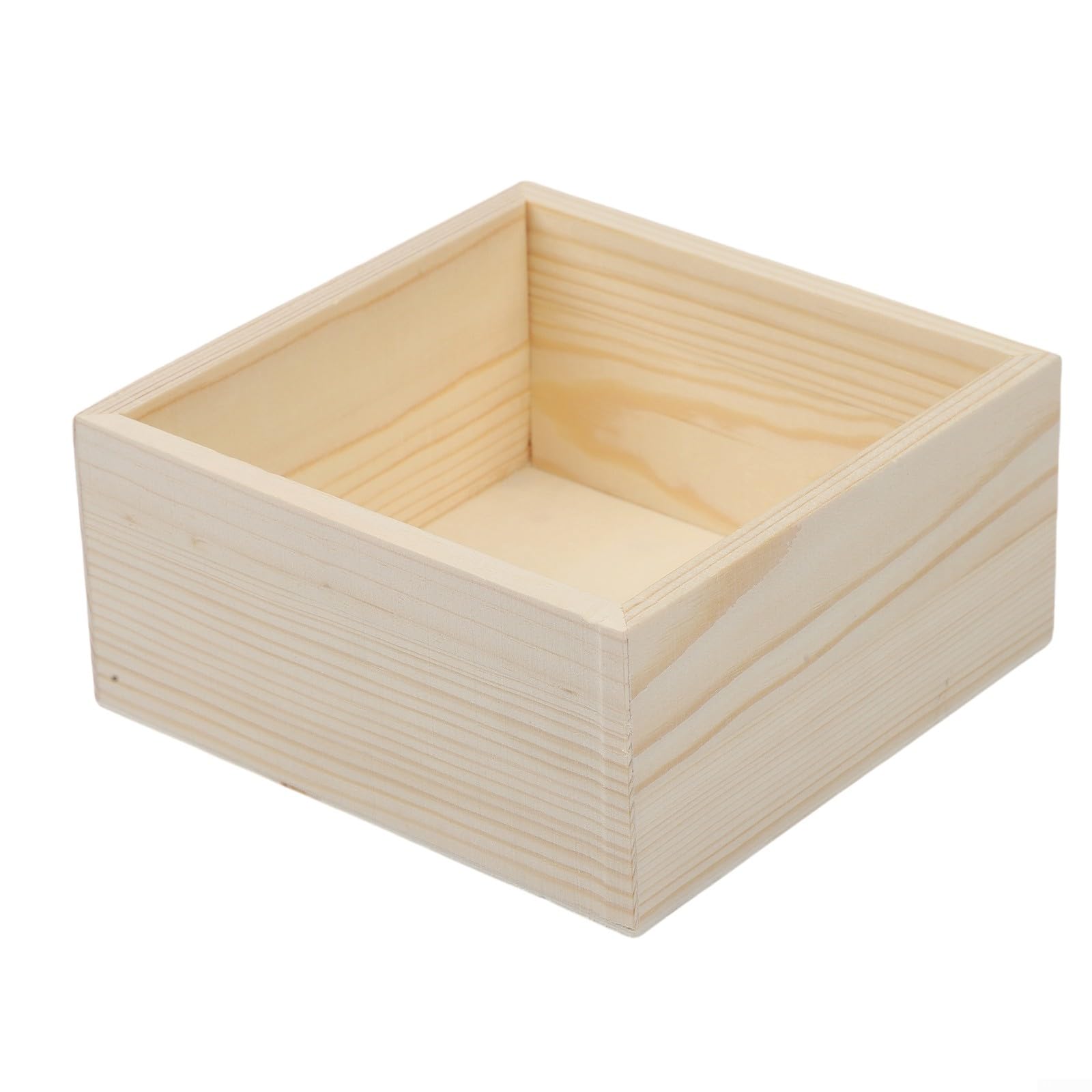 GLOBALHUT Wooden Storage Box Set, Modern Square Succulent Organizer Tray for Home Decor, Sturdy Beige Wood Box for Crafts and Small Items, 4-Pack(12.5 * 12.5 * 5.6CM)