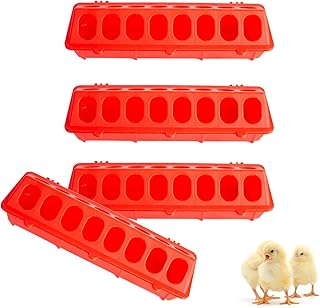 OUYOLAD 4 Plastic Flip Top Bird Small Poultry Feeder for Pigeon Chicken Feeders Quail Feeder Chick Feeder No Waste Bird Feeder Multihole Birds Feeding Dish Dispenser (4 Red)