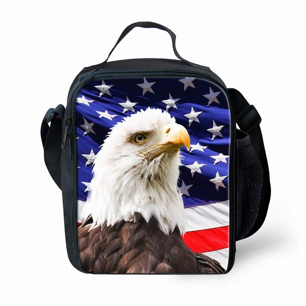 American Flag Eagle U S A Print Lunch Bag for School Kids Boys Girls Small Lunch Box Insulated Lunch Container with Adjustable & Removable Tote Bag — image 1