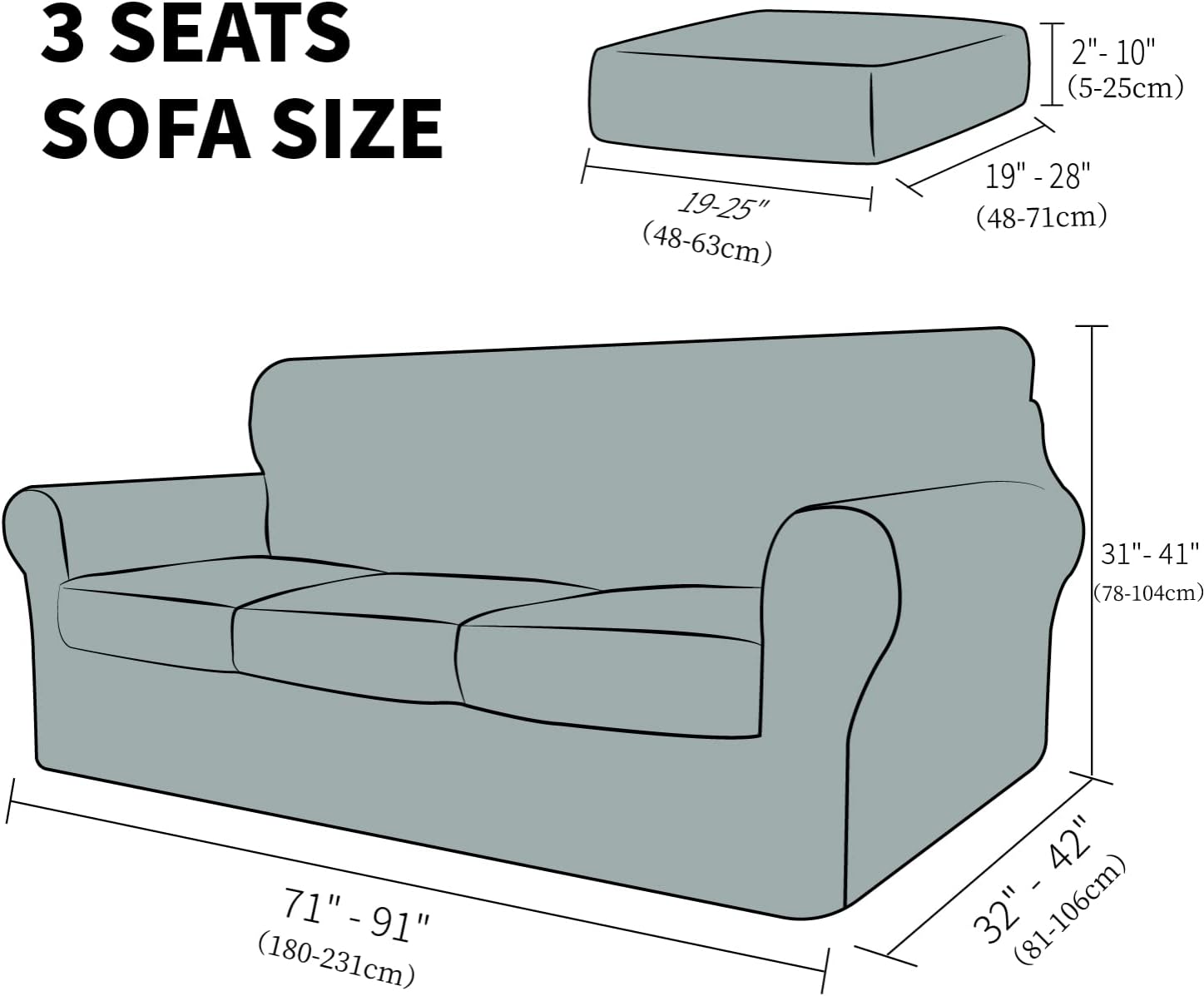 4 Pieces Stretch Couch Covers for 3 Cushion Couch, Thickened Sofa Cover for Dogs Pets, Elastic Slipcovers Living Room Furniture Protector (Light Gray)