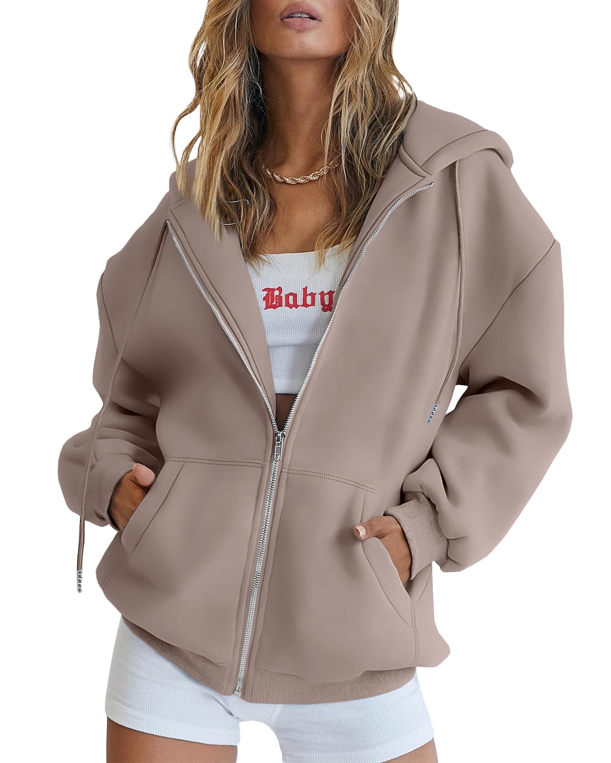 Vêtement Femme Pas Cher A La Mode Sweat A Capuche Femme Zippu00e9 Oversize Grande Taille Couleur Veste Femme Mi Saison