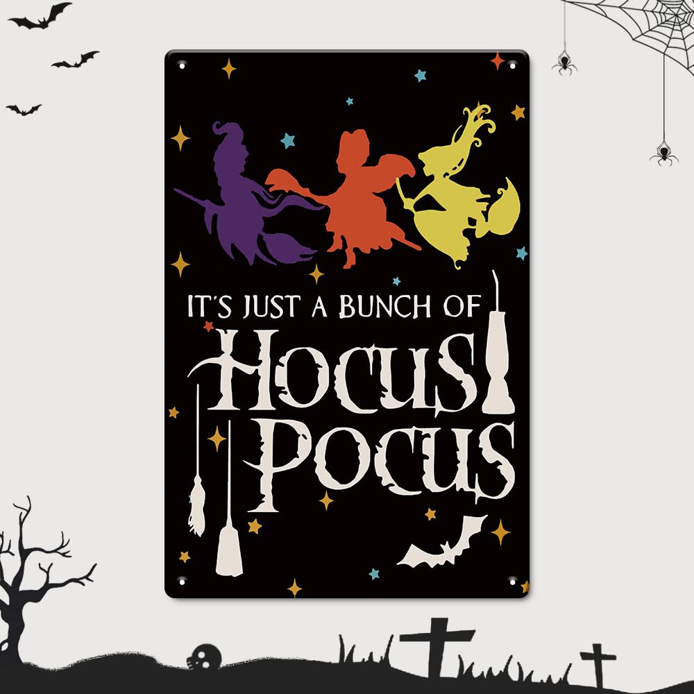 Halloween Decor Hocus Pocus Decor Metal Signs -It's Just a Bunch of Hocus Pocus Witch Decor,Halloween Home Decor Tin Signs Easy Hanging, Outdoor, Halloween Party Supplies