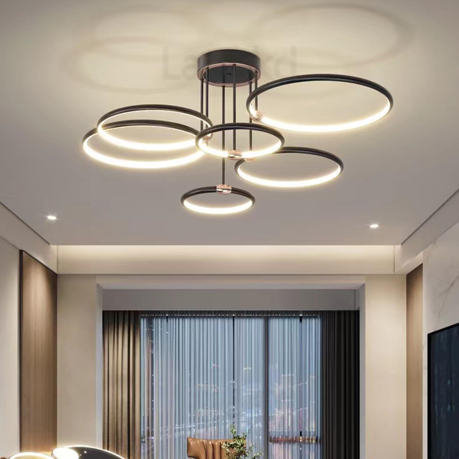 Lampa sufitowa LED, ściemniana, czarna, do jadalni, sypialni, nowoczesna, okrągła, okrągła, okrągła, lampa sufitowa do salonu, jadalni, biura, kuchni, z pilotem zdalnego sterowania
