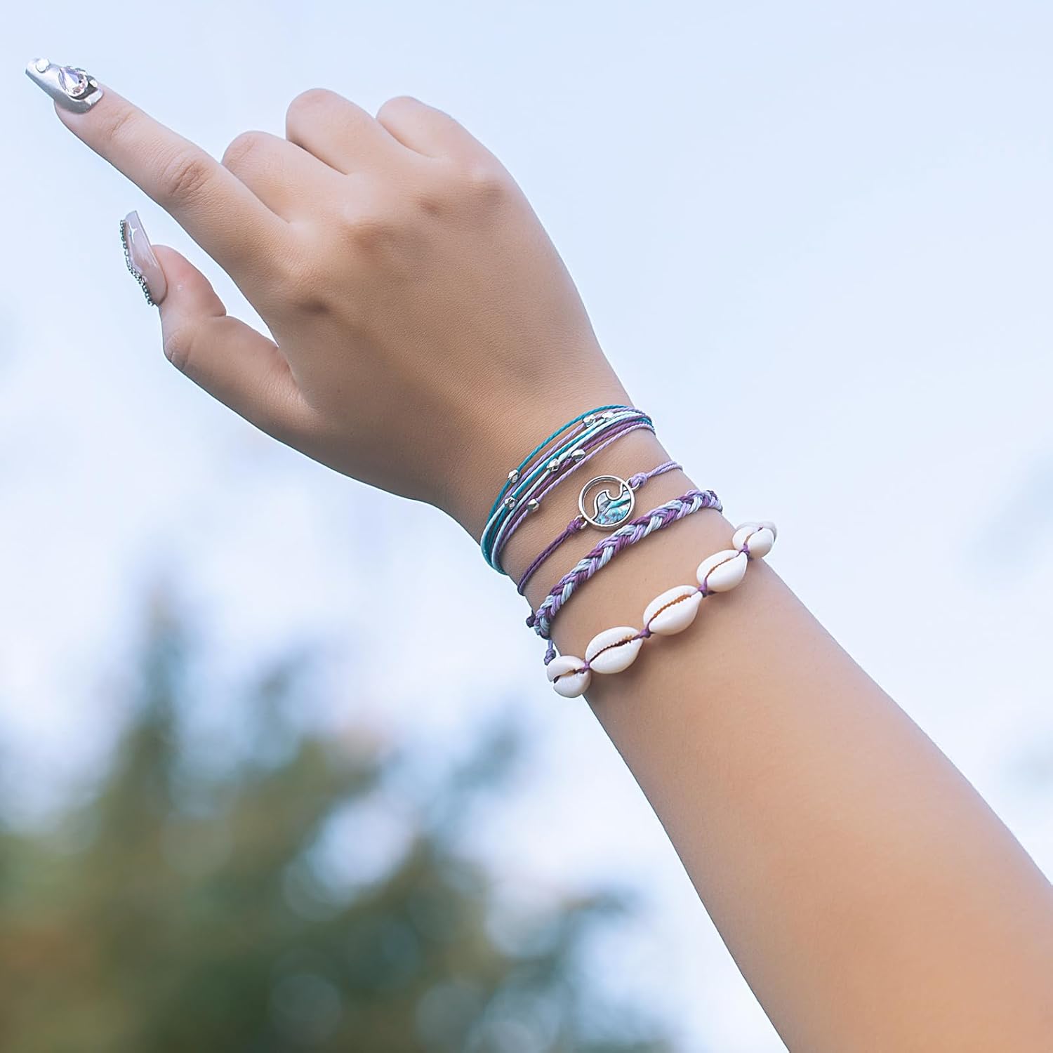 FANCY SHINY Wave String Bracelets Braid Puka Shell Bead Bracelets Handmade Cute Trendy Boho Easter Jewelry Gifts for Women - Image 4