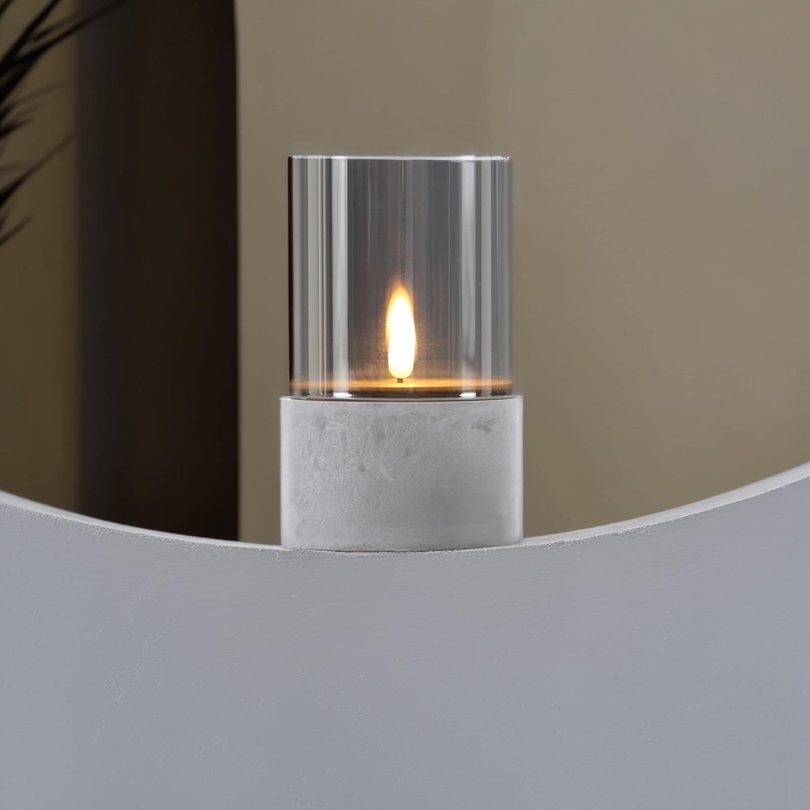 4er Set LED Glas-Windlicht Kalio Tischdeko aus Glas in Grau 15,5 cm