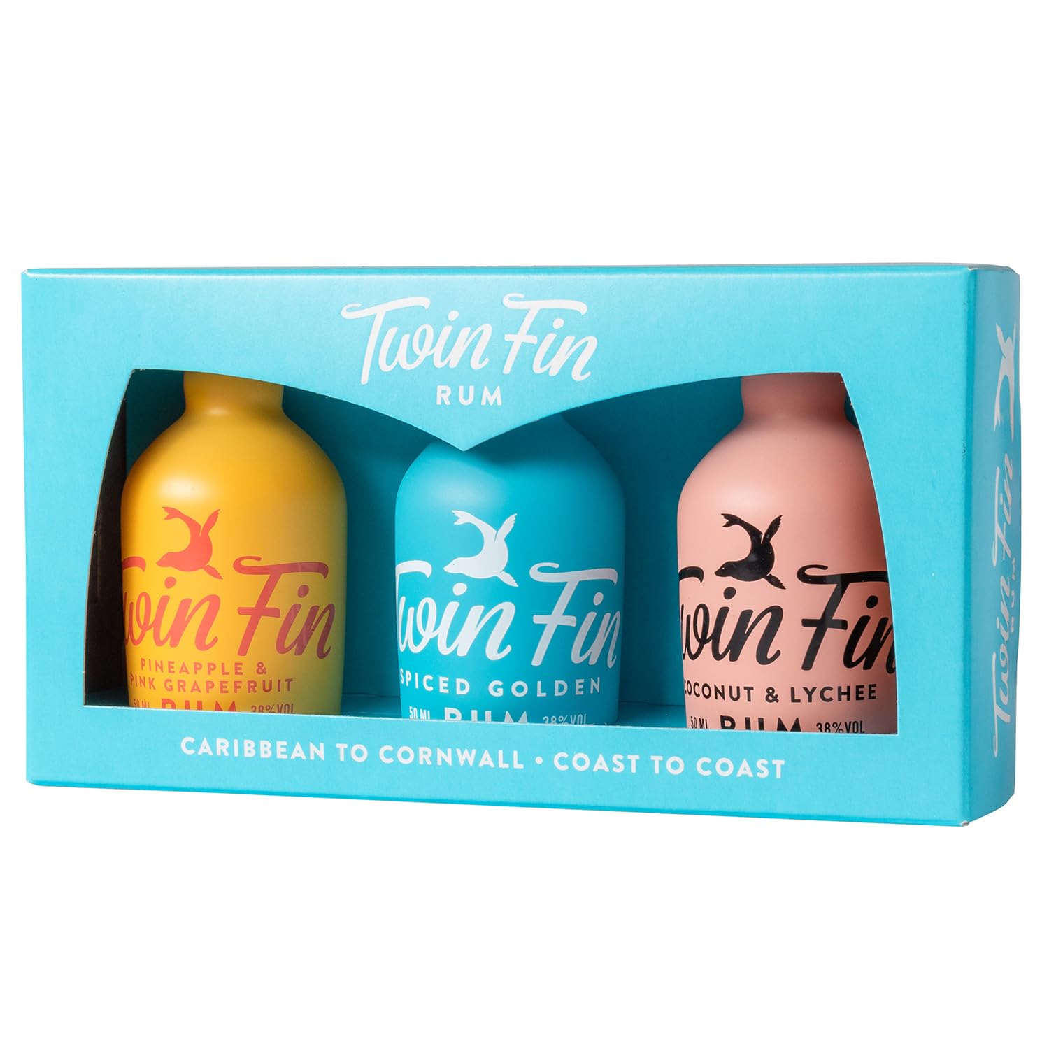 Twin Fin Rum Mini Gift Set | 3 x 5cl Spiced Golden Rum, Pink Grapefruit & Pineapple Rum, Coconut & Lychee Rum| Born in the Caribbean Crafted in Cornwall