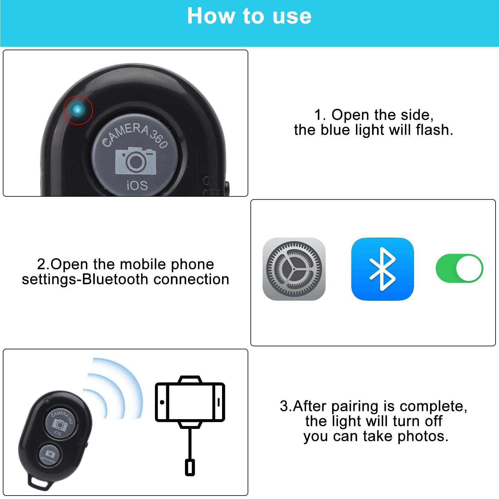 Pilot zdalnego sterowania Bluetooth, 2 sztuki, zdalny wyzwalacz, uniwersalny wyzwalacz telefonu komórkowego