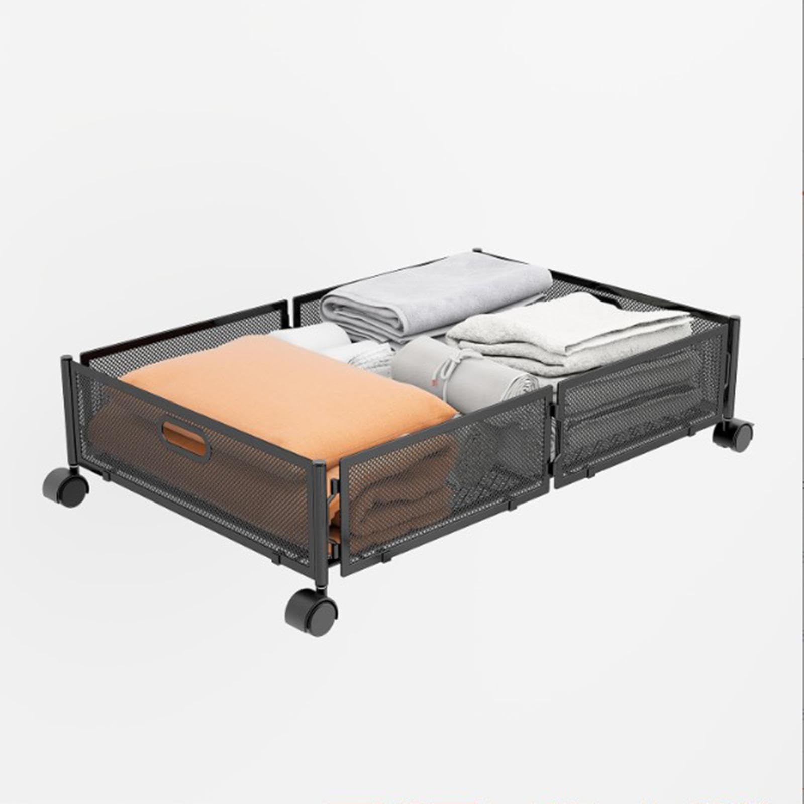Cesto Portaoggetti Sottoletto con Ruote, Semplice Contenitore Salvaspazio Sottoletto per Vestiti E Scarpe da Appartamento, Nero