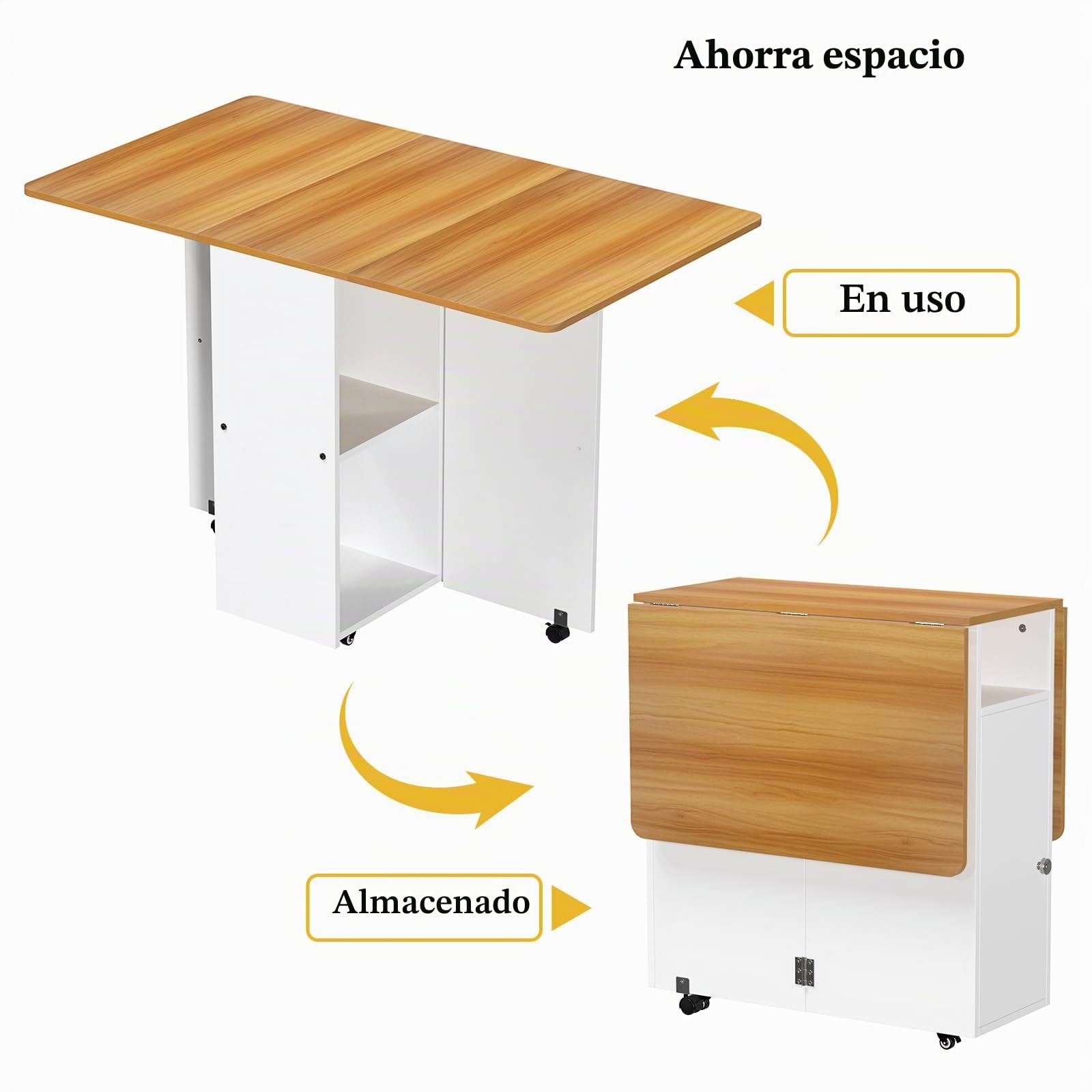 Mesa de Comedor y Cocina Plegable con Ruedas y Compartimento de Almacenamiento 110 * 70 * 78 cm Naranja-Blanco