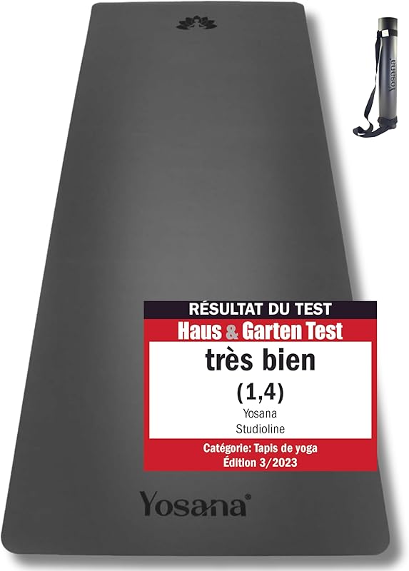 tapis de yoga en caoutchouc naturel | extrêmement antidérapant | surface ULTRA GRIP en ECO PU | extra large 68cm | tapis de yoga 183x68cm | 4mm d'épaisseur