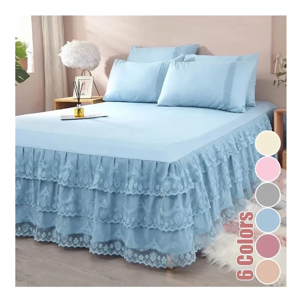 Lujosa falda de cama de encaje, colcha de verano, satén macizo, viscosa, pareja, ropa de cama, cama individual, doble, cama queen size (rosa, 1 pieza, 180 x 200 cm)