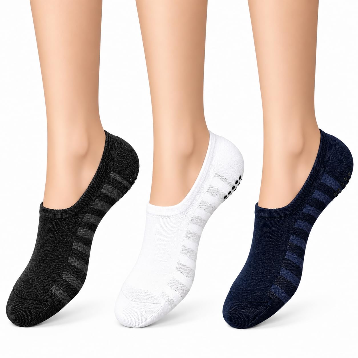 3 Pairs Of Anti Slip Unisex Cotton Invisible No Show Towel Loafer Socks with Anti Slip Silicon Grip for Men & Women - Pack of 3-picture-31