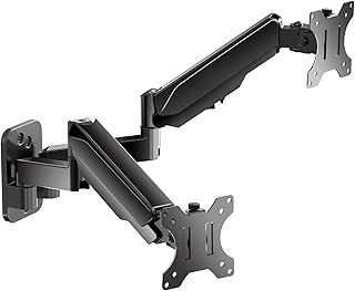 Dual Monitor Wall Mount, Gas Spring Wall Monitor Arm for 17 to 32 inch Flat/Curved Screens, Each Holds Up to 19.8lbs, Full Motion Swivel Tilt Rotation Adjustable VESA Monitor Stand, Black