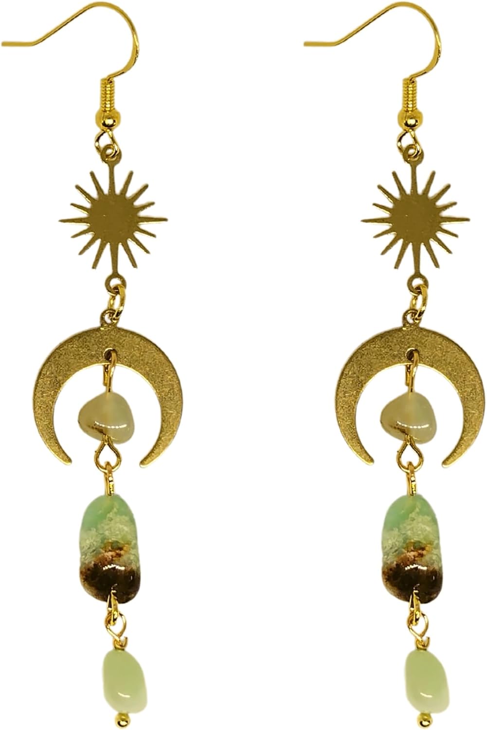 Dainty Celestial Dangle Earrings Whimsical Star & Moon Moonchild Australian Jade Gemstone Crystals Boho Bohemian Handmade Jewelry Gift for Her