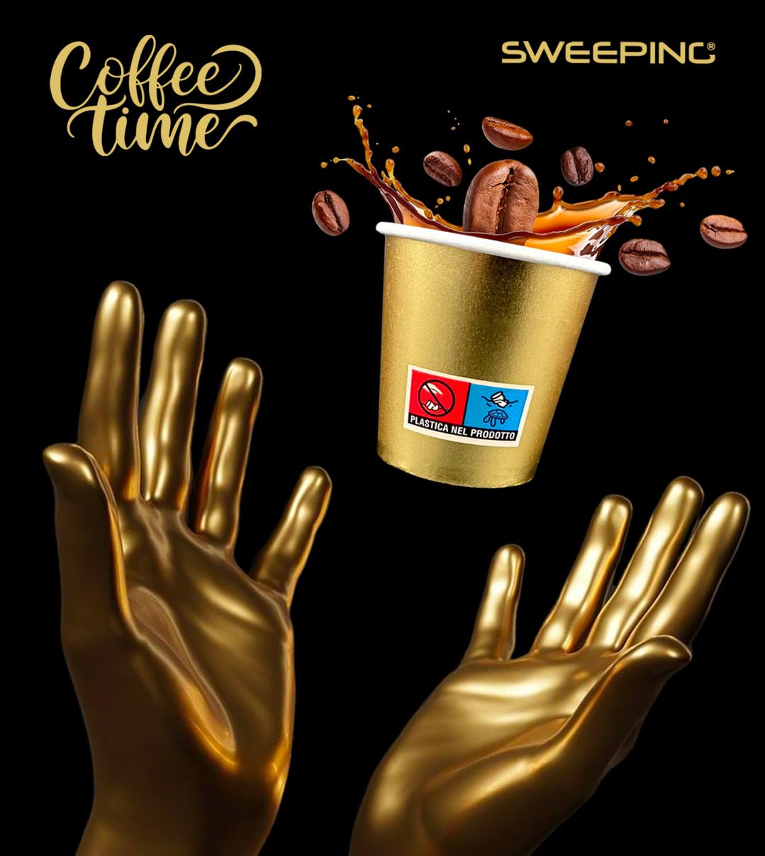 SWEEPING,1000 Bicchierini Caffè monouso,tazzine caffe in carta da 75ml - GOLD EDITION - Bicchieri caffe monouso per un esperienza elegante