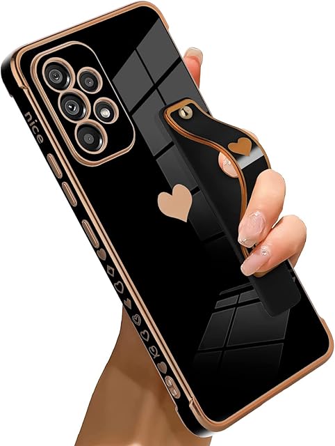 UZEUZA Case for Samsung Galaxy A53 5G 6.5" with Heart Finger Strap Bracket Slim Soft TPU Cover Shockproof Anti-Scratch Phone Case for Girls Women Protective Cover for Samsung Galaxy A53 5G