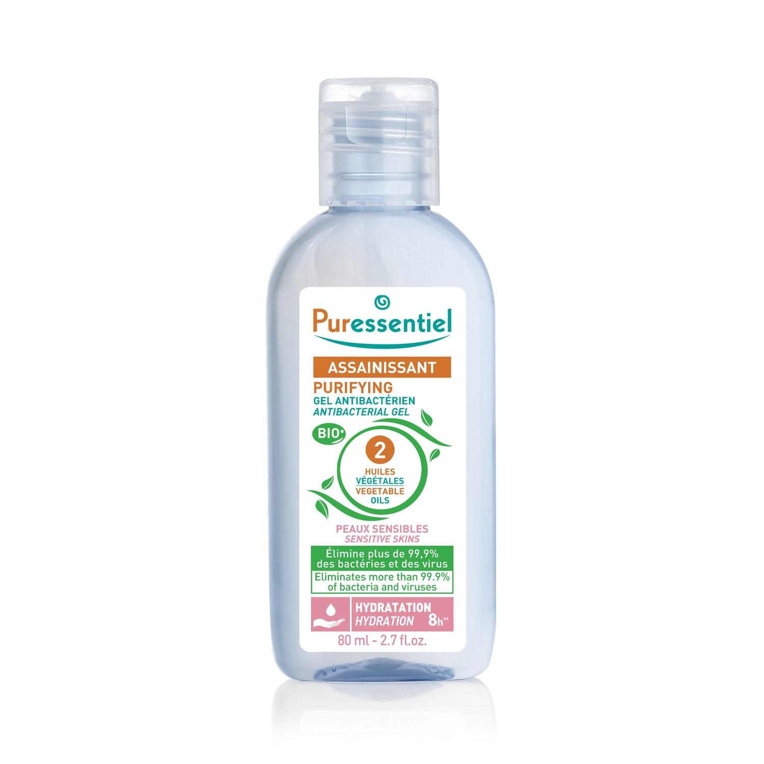 Puressentiel - Antibacterial gel for sensitive skin to organic sweet almond - 8H hydration - removes 99.9% of bacteria and viruses - 80 ml