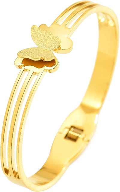NONAMOIS 18K Gold Plated Spring Cuff Bangle Bracelet for Women
