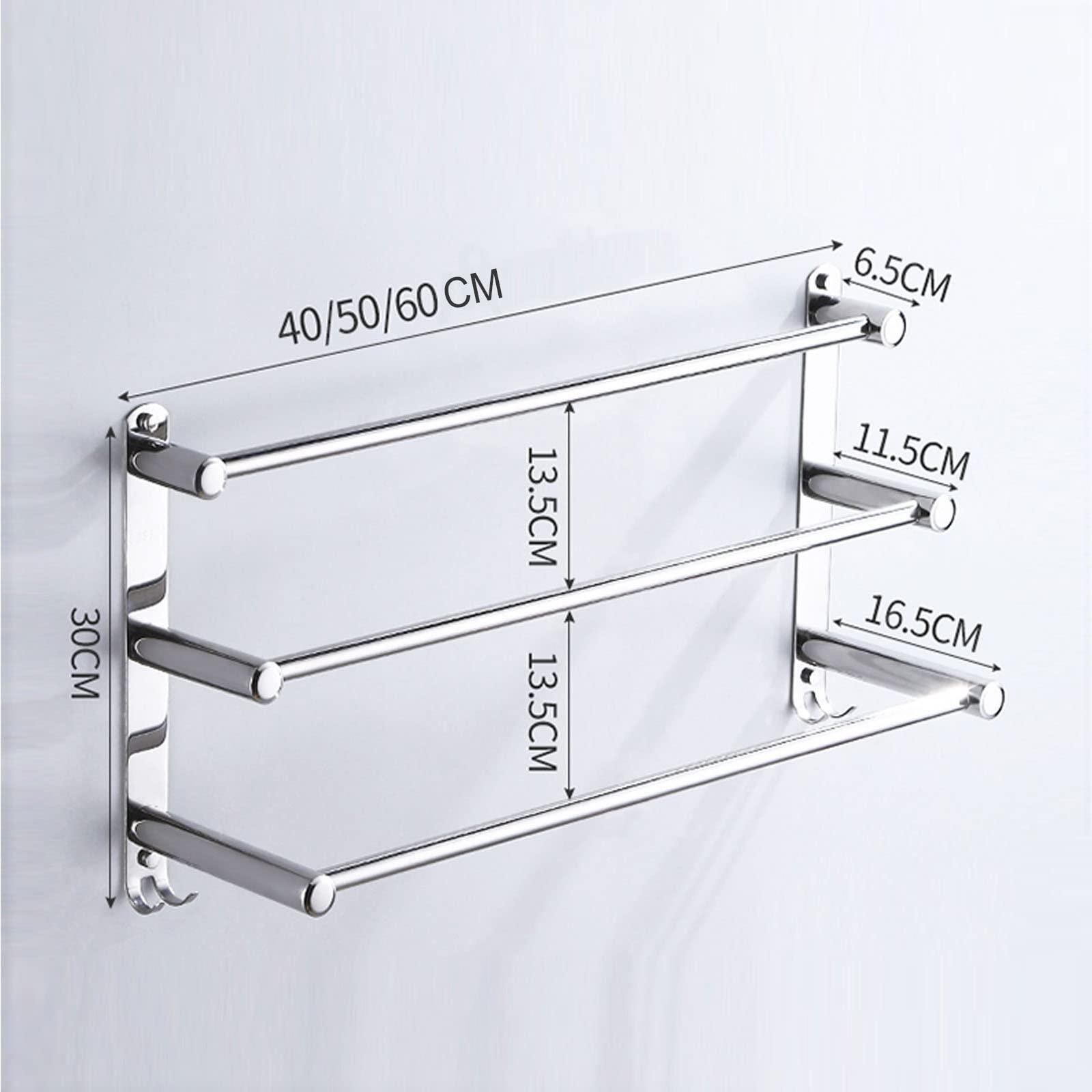 Portasciugamani Da Parete In Acciaio Inox 60 Cm – Pieghevole, Senza Foratura Con Adesivo, Finitura Cromata Lucida, Per Bagno E Cucina