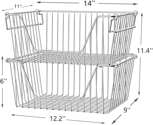 Miniatura 10 de Slideep Organizador de almacenamiento de alambre de metal grande de 14 pulgadas, cesta de almacenamiento apilable para despensa, hogar, baño,