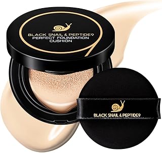 FARMSTAY Black Snail & Peptide 9 Perfect Cushion Foundation | Full Coverage, Lightweight, Skin-Fit, Smooth Radiant Finish, Korean Cushion Foundation (#21 Light Beige, 0.53 Fl Oz)