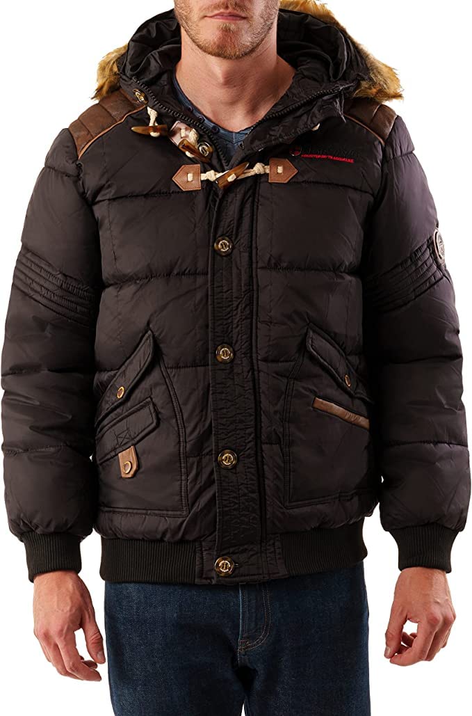 Geographical Norway BELPHEGOR BELL Men - Giacca invernale da uomo in pile trapuntato con cappuccio da uomo – Cappotto in pelliccia impermeabile nero/giacca antivento