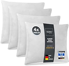 LILENO HOME Set of 4 Pillow Fillings 40 x 40 cm – Washable at 40°C Suitable for Allergy Sufferers – Polyester Filling as Sofa Cushion, Cocktail Cushion and Pillow