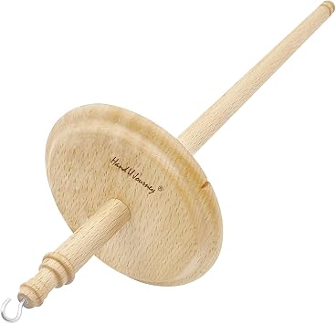 HAND U JOURNEY Premium Beech Wood Top Whorl Drop Spindle for Hand Spinning 11" Shaft, 3.9" Whorl Diameter | Ideal for Beginners & Advanced Users | 1 Pc Fiber Spindle
