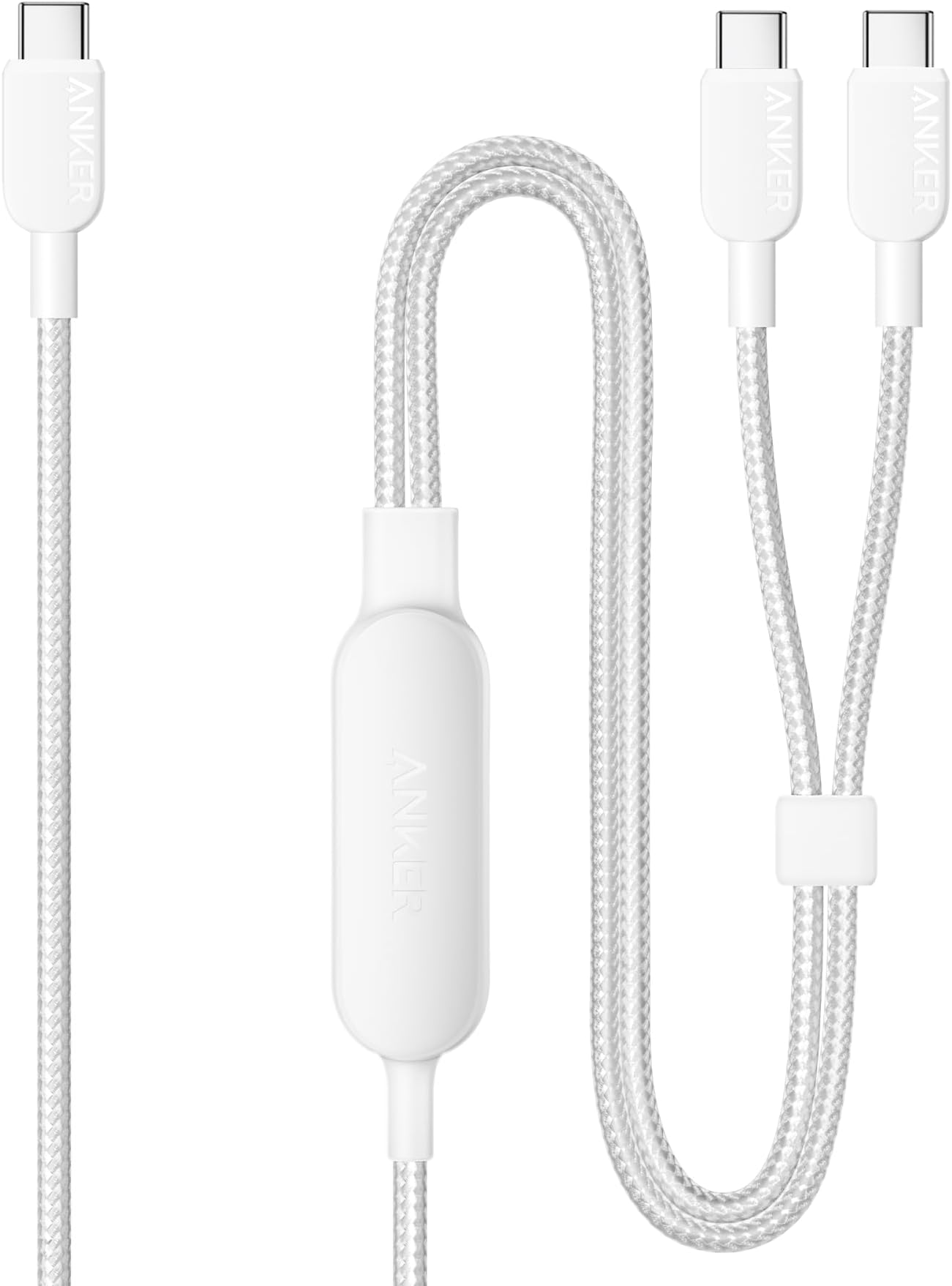 Cable,6FT 2-in-1 USB C to USB C Cable 140W Max,Fast Charging for iPhone 16/16 Pro Max/15 Series,MacBook Air/Pro,and More(Braided,White)