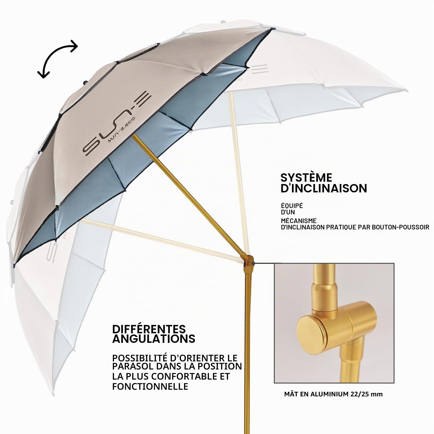 PERLETTI Parasol Plage Jardin Anti UV 50+ - Ombrelle Portable Pliable Protection Résistant au Vent pour Extérieur Vacances Terrasse - Parasol avec Étui et Bandoulière Tarière - Diamètre 165 cm
