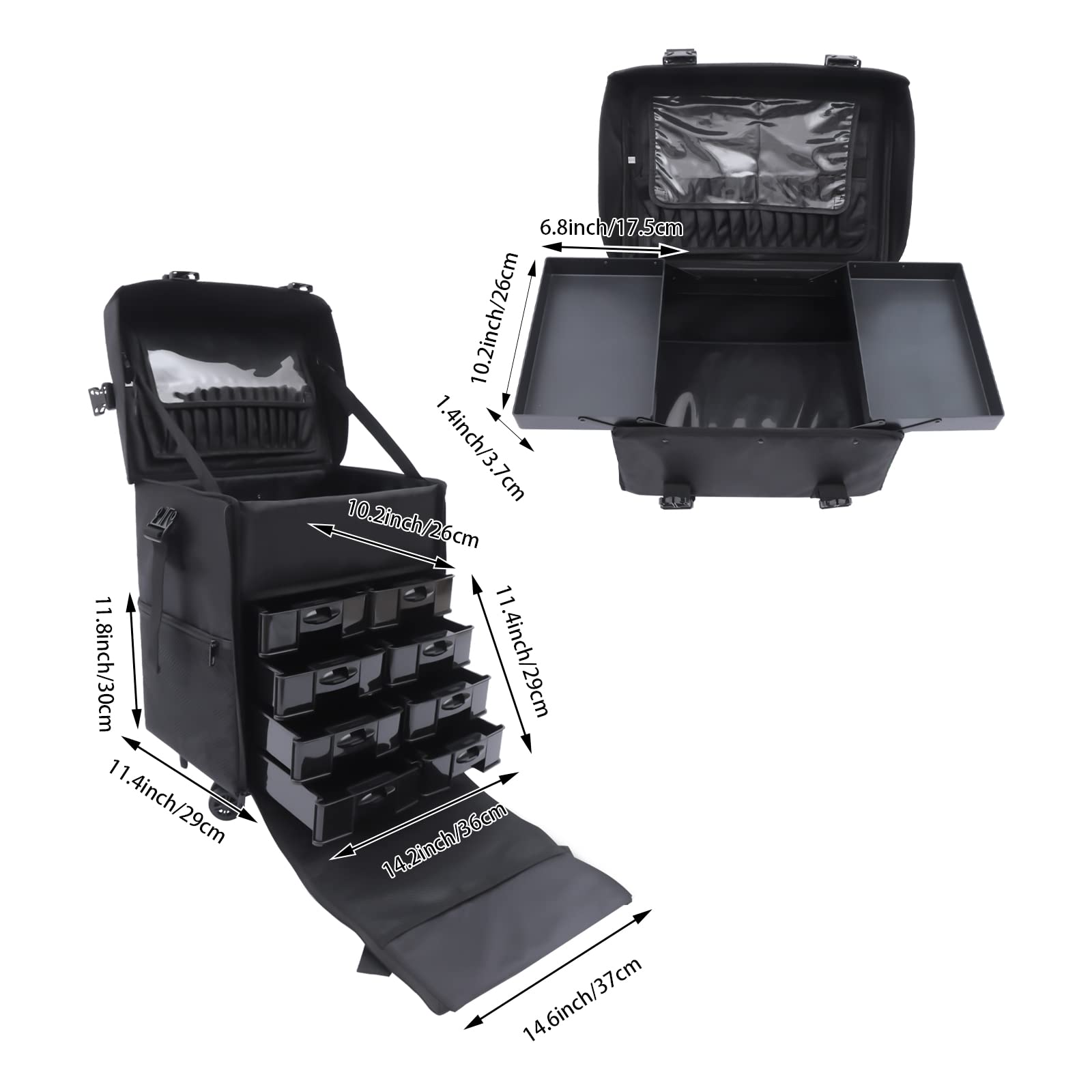 2 in1 Kosmetikkoffer Kosmetik Trolley Beauty case Makeup Friseurkoffer mit Universalräder, Nylonmaterial+PVC, Kosmetik-Trolley zum Organisieren und Aufbewahren von Kosmetika und Schönheitsartikeln
