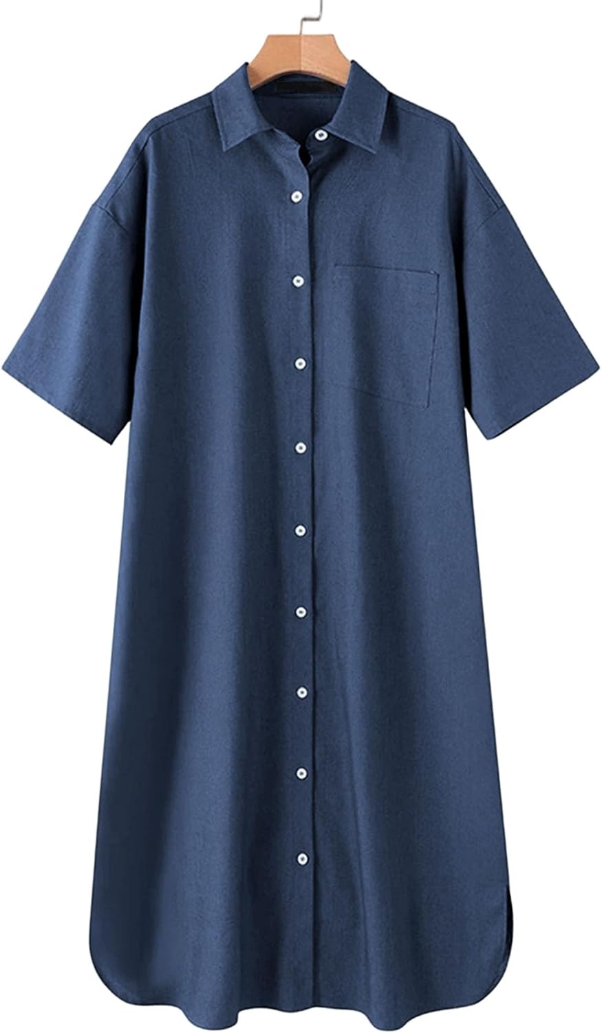 Women's Short Sleeve Long Denim Shirt Dress Summer Casual Loose Jean Dress for Women